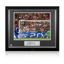 Didier Drogba Signed Chelsea Football Photo: UCL Penalty. Deluxe Frame