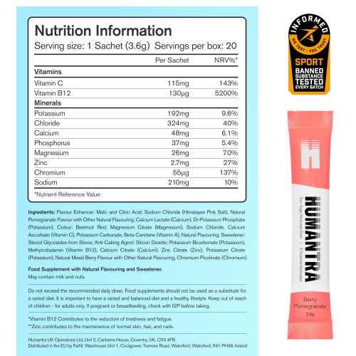 Humantra Electrolyte Packets  Zero Sugar  W 6 Electrolytes  Electrolytes Po 1