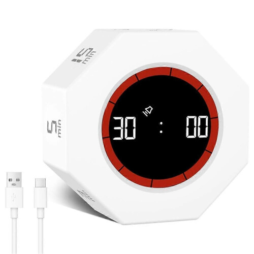 Digital Productivity Timer, Rotating Pomodoro Timer with 1-3-5-15-30-60-90 Min Countdown, for Study