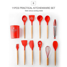 Kitchen Utensils Set 11Pcs Silicone Utensils Kitchenware for Non-stick Pot Silica Gel Cooking Utensils Set Utensil Wooden Handle Kitchenware