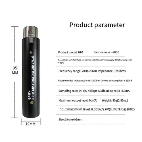 Preamplificatore per microfono compatibile con DM1 Dynamic 28DB Gain Amplificatore per microfono compatibile 2
