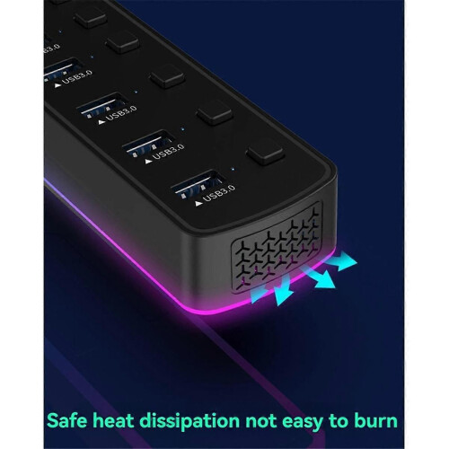 RGB USB 3.0 Hub 7 θυρών Προσαρμογέας θύρας USB 5Gbps μεμονωμένος δια 2
