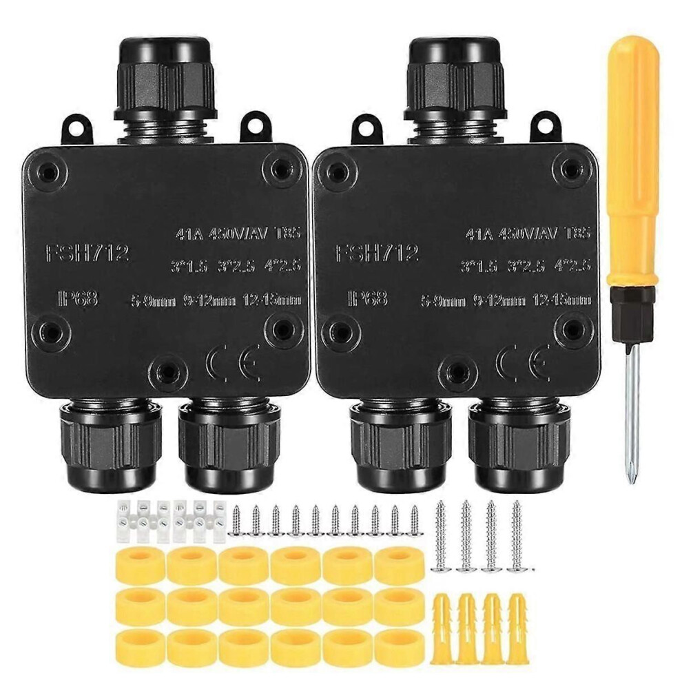 New Ip68 Waterproof Y-Type Junction Box - Pa9 Outdoor Enclosure With Gland For 4-15Mm Cables 2Pcs 9409192761583