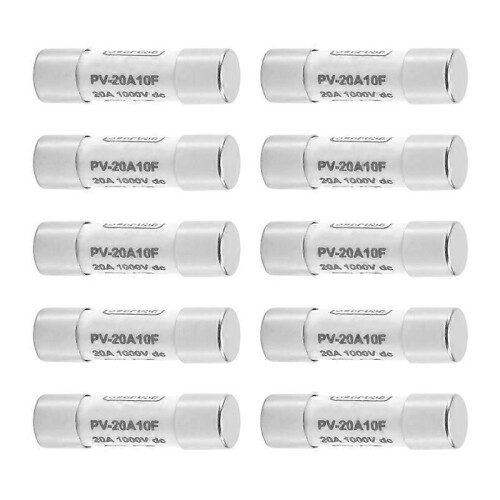 10 Pcs 1000 Fuse Solar PV Explosion-proof Fuse Silver - 20A
