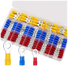 250Pcs Insulated Wire Connectors Crimp Terminal Kit O-Type Wire Lug PVC Round Ring Cold-Press Pre-Insulated Terminal