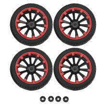 4Pcs 12mm Hex RC Wheels Tires 1/10 Scale Off Road Tires F Shaped Tread 10 Hole Red Ring Wheel Hub Tires