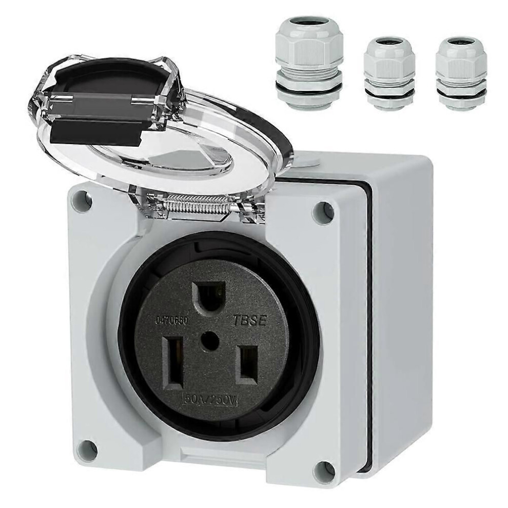 50 Amp Power Outlet Box, Nema 6-50R 250 Volt Ev Welder Receptacle Heavy Duty, With Waterproof Cable Glands 3 Pcs 9409192760470