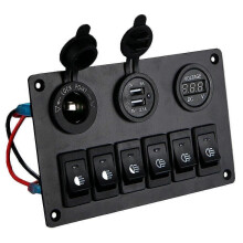 6 Gang Switch Panel with 12V-24V LED Digital Voltmeter Dual USB Charger Lighter Socket for RV Truck