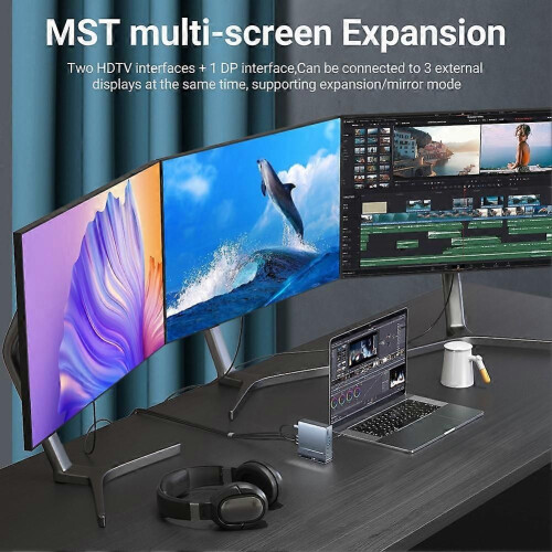 Σταθμός σύνδεσης USB-C 15 σε 1, κάθετος διανομέας 4K HD με τρι 2