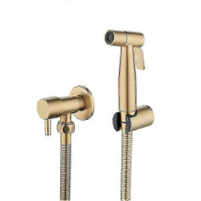 Wandmontiertes Bidet-Sprühset in gebürstetem Gold mit Absperrventil, WC-Bidet-Armatur und Duschaufsatz