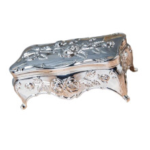 Elegant European Vintage Rose Engraved Metal Jewelry Box-Silver