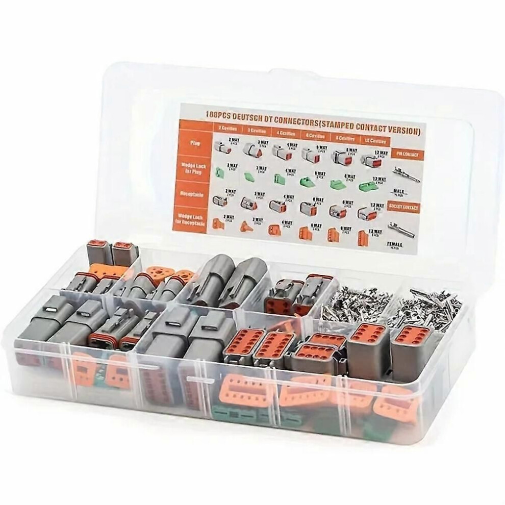 188Pcs Deutsch Dt Series Connector Assortment, Size 16 Stamped Contacts, Waterproof Automotive Electrical Connectors 9409192762771