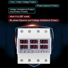 Relé de protección de limitación de corriente por sobretensión/subtensión para riel DIN 3P+N ASYNC Síncrono