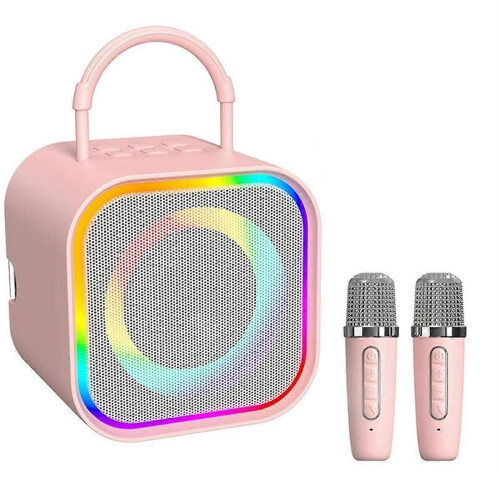 Mini karaokemachine, geschikt voor kinderen, draagbare Bluetooth-luidspreker met dubbele microfoons,