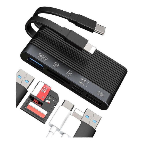 USB C Lightning Docking Station with Multiport Adapter Hub SD Card Reader USB Dongle 1