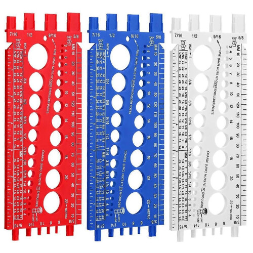 3Pcs Nut Bolt Thread Gauge Plastic Metric and Standard Sizer Tool