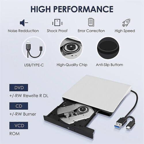 Εξωτερική μονάδα CD DVD +/-RW, USB 3.0 & USB-C Φορητή μονάδα εγγραφής C 1