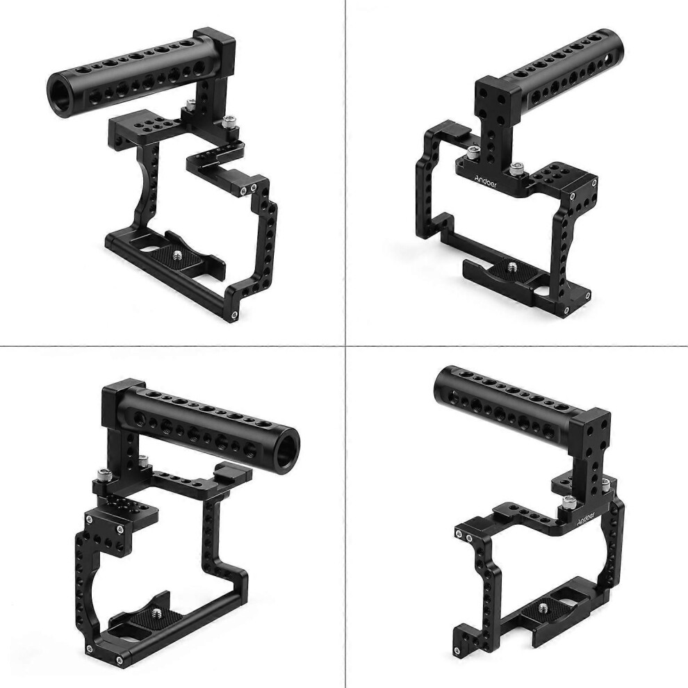 Anoder Camera Cage With Grip Handle Aluminum Alloy With Cold Shoe 1/4 3/8 Holes Compatible With Canon M50 9152359525855