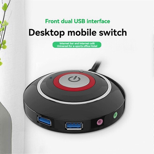 Desktop Computer Switch Button with Dual USB Ports and Audio PC External Start Button 165cm Cable 1