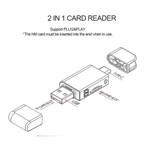 USB-C Type C /USB 2.0 σε NM Nano κάρτα μνήμης TF Micro-SD αναγνώστη καρτών για 2