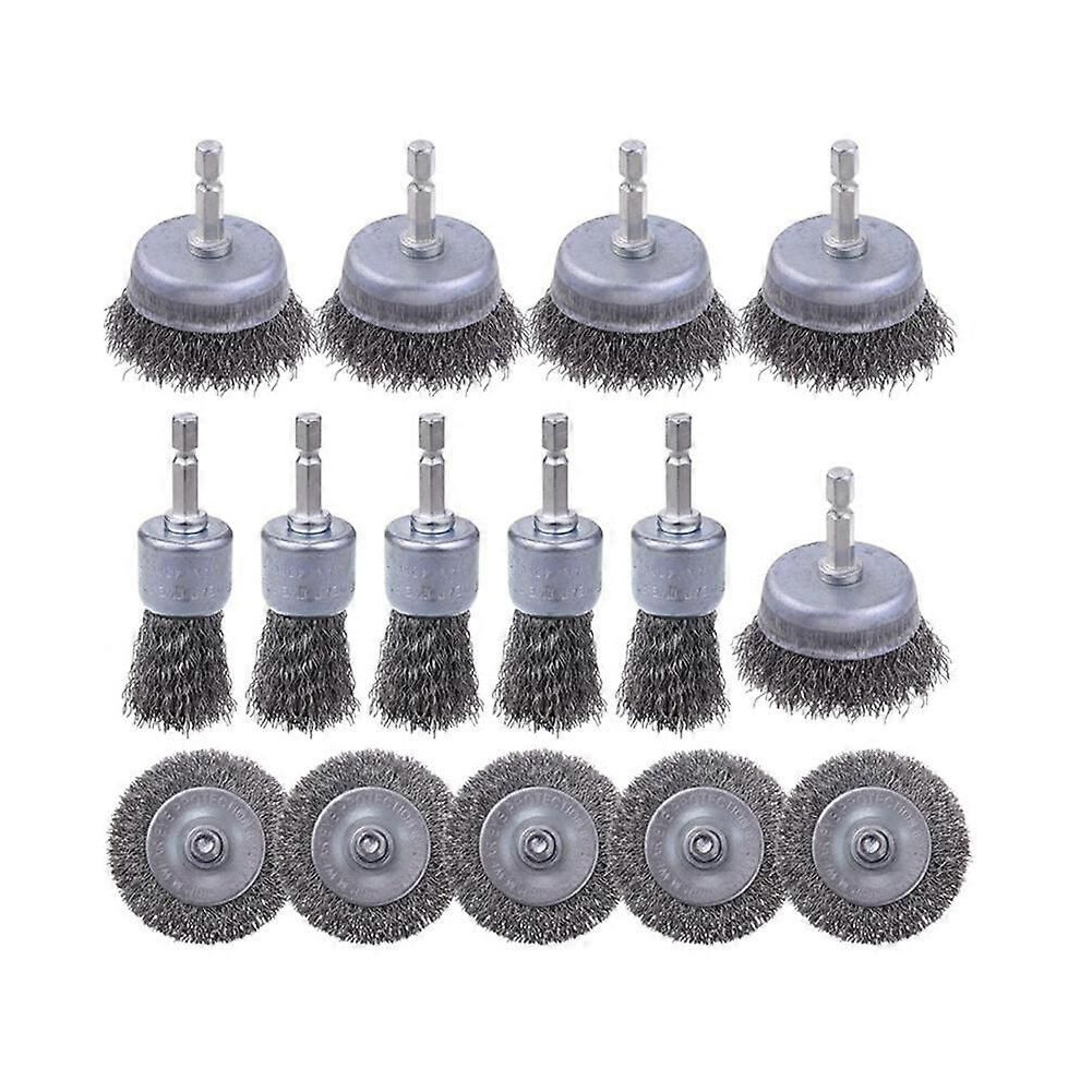 15 Pack Carbon Steel Wire Wheel Brush, Cup Brush, Pen Brush Set For Rust Removal, And Scrub Surface 9409192851024