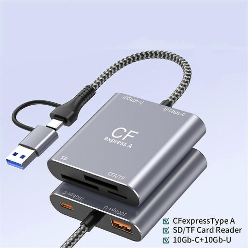 Αναγνώστης καρτών υψηλής ταχύτητας CFexpress 3 σε 1 TypeA SD TF, διανομέας USB3.2 Gen2 10Gbps USB-C 1