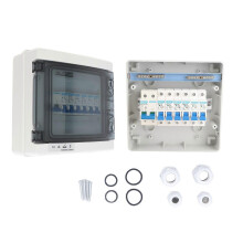 Waterproof distribution box 6 circuit breakers (2 x B6A + 2 x B16A + 2 x B32A) + main switch 100A 6 ways EU style 230V