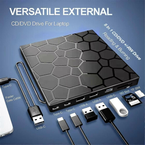 Lettore CD/DVD esterno USB 3.0, masterizzatore CD/DVD-ROM +/-RW compatibile con laptop, desktop e Linux 2