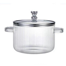 Glass Saucepan Clear Cooking Pot Soup Pot Heating Dual Handles Glass Saucepan with Cover Silver
