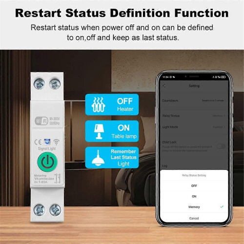 Έξυπνος διακόπτης Tuya WiFi 1P+N 63A Din Rail με στατιστικά στοιχεία