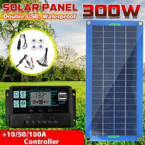 Ηλιακό πάνελ 300W 12V 5V Διπλός ελεγκτής USB Αδιάβροχος μονοκ 1