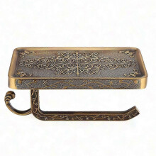 Vintage Wall-Mounted Bathroom Shelf with Antique Brass Finish and Toilet Paper Storage
