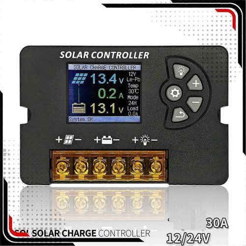 12V/24V PWM Solar Charge Controller 30A with Color LCD Screen, Adjustable Voltage, Multi-Battery Su 2