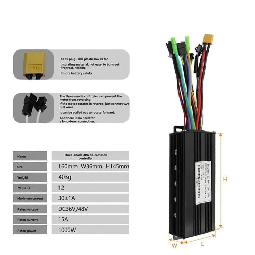 Ebike Sine Wave Waterproof Controller 36V/48V 30A 750W 1000W Three-Mode Controller with S861 Displa 2