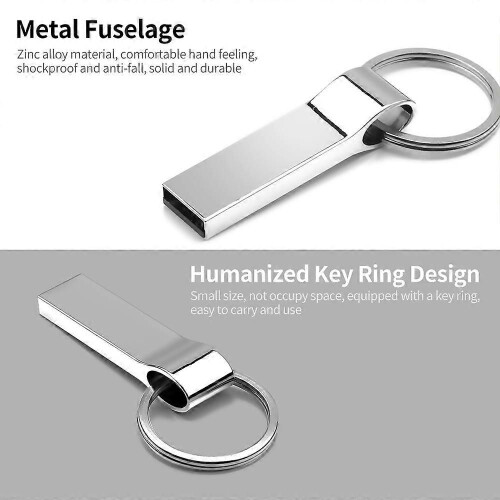 64GB USB2.0 Metal U Disk USB Flash Driver Portable Shockproof Anti-fall U Disk with Key Ring Plug and Play Silver 1