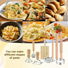 9Pcs Pasta Making Tools Set, Wooden Rolling Pin, Gnocchi Board, Ravioli Stamp Maker Cutter, Pastry Cutter Wheel