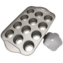 Kitchen 12 Grid Baking Cake Tray Cheesecake Cups Cupcake Baking Pan