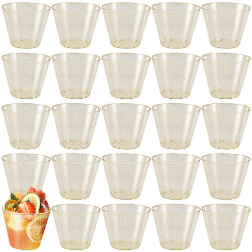 Gold Plastic Cups Clear Plastic Wine Glasses, for Party Cups 25Pcs