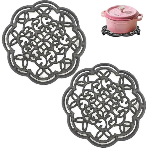 2 Pack Cast Iron Trivet Set, Round HeatResistant Hot Pads for Kitchen