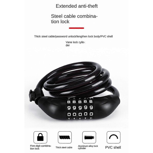 Bicycle Locks, Electric Bike Five-Digit Combination Locks, Red