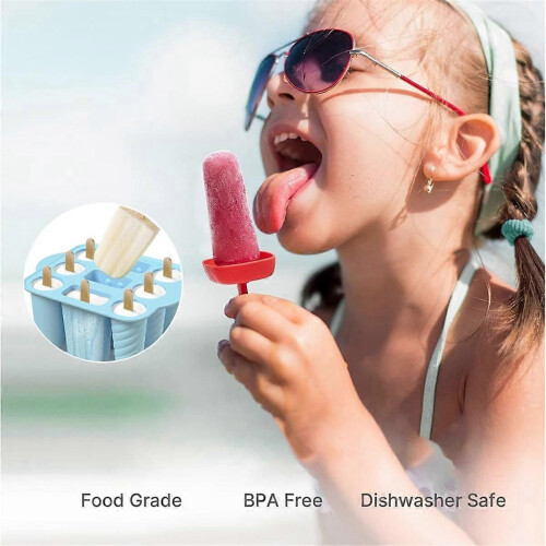 9 hole Popsicle Molds Easy-Release with 50PCS Popsicle Sticks C