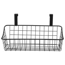 Basket with Hook Grid Storage Basket, Hang It Behind a Door or on a Railing, over the Cabinet Door, Black