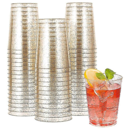 Bicchieri di plastica dorati, bicchieri da vino in plastica con glitter dorati, bicchieri e bicchieri