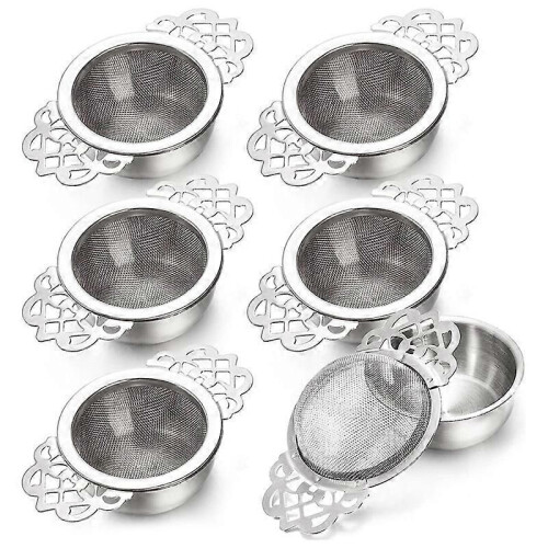 6Pack Tea Strainers with Drip Bowl,2.5 Inch Tea Filters