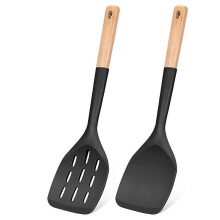 1SET Silicone Spatula, Non Stick Cooking Utensil Set Wooden Handle Kitchen Turner for Baking Mixing