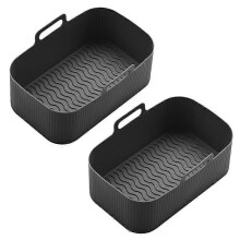 2Pcs Silicone Pot for Air Fryer Reusable Silicone Air Fryer Liner Foldable Basket Air Fryer Rack wit