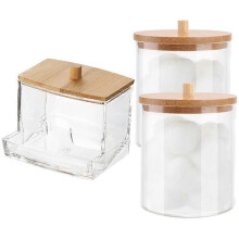 Cotton Swab Storage Box with Lid, Cotton Ball/Swab Dispenser, Jar Box