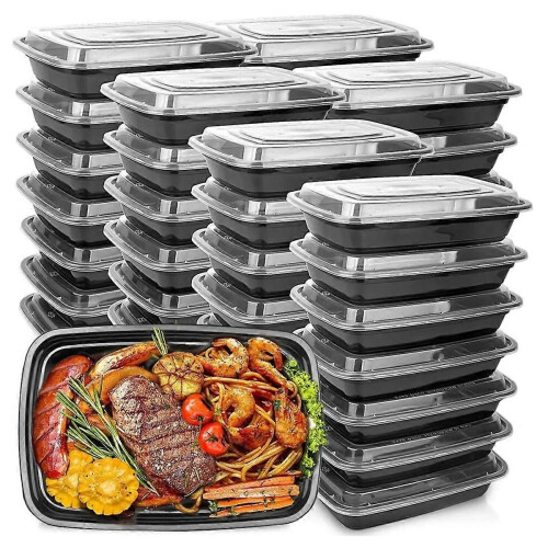 Fiambrera rectangular de plástico desechable de 1000 ml, resistente, apta para microondas.