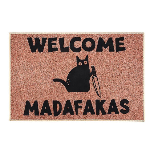 Πατάκι εισόδου Dark Cat Welcome Madafakas με πλήρη εκτύπωση, διασκεδαστικό πατάκι εισόδου