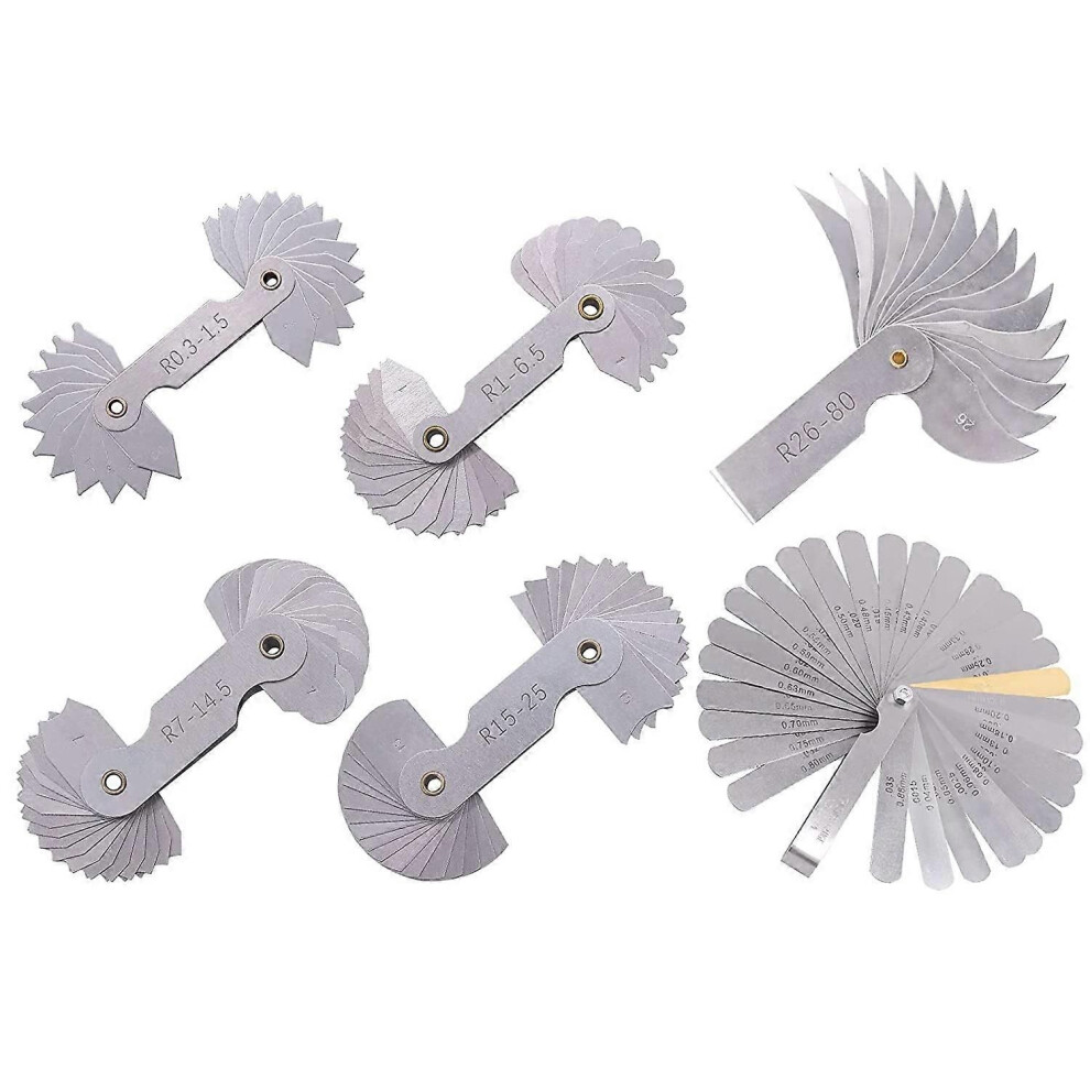 6 Pcs Stainless Steel Radius Gauge With Feeler Gauge Set Arc Radius Fillet Gauge And 0.04-0.88Mm Sp 9152359584043